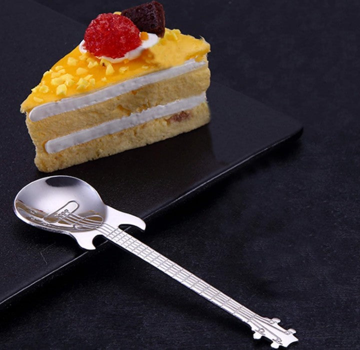 Stainless Steel Rainbow Gold Silver Multicolor Guitar and Plain Design Coffee Tea Soup Spoons