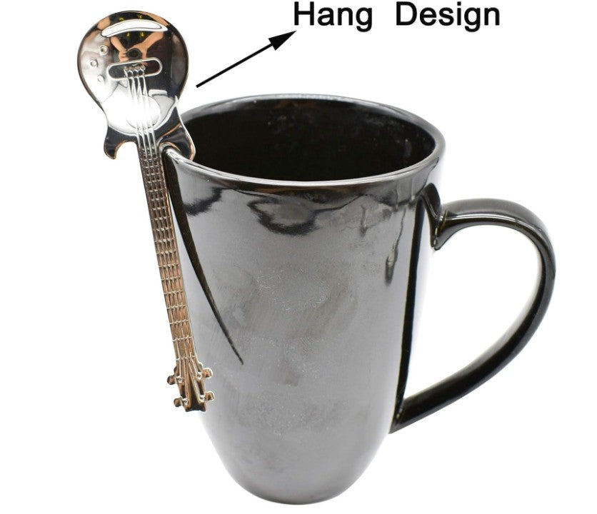 Stainless Steel Rainbow Gold Silver Multicolor Guitar and Plain Design Coffee Tea Soup Spoons