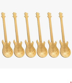 Stainless Steel Rainbow Gold Silver Multicolor Guitar and Plain Design Coffee Tea Soup Spoons