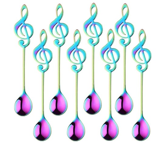 Stainless Steel Rainbow Gold Silver Multicolor Guitar and Plain Design Coffee Tea Soup Spoons