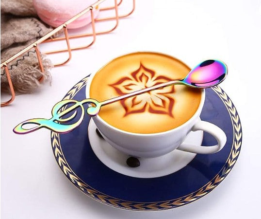 Stainless Steel Rainbow Gold Silver Multicolor Guitar and Plain Design Coffee Tea Soup Spoons