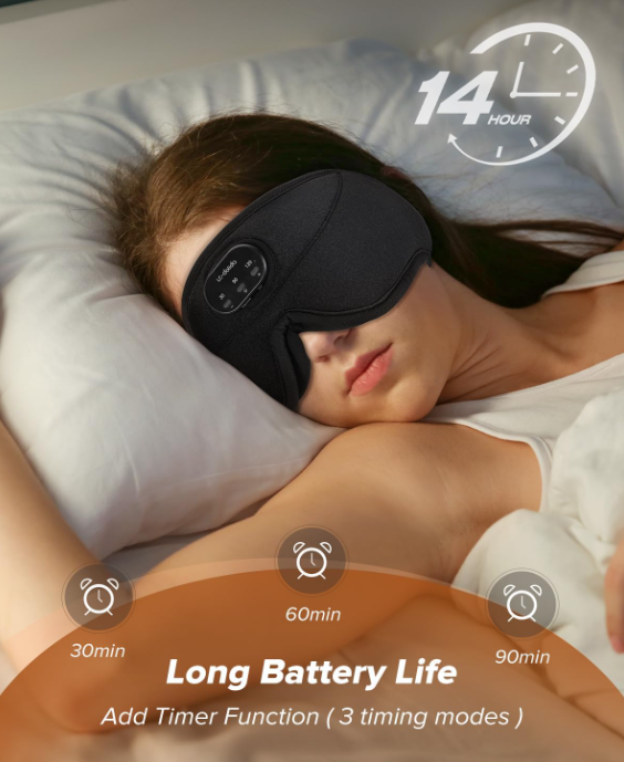 Sleep Headphones White Noise Music Bluetooth 3D Wireless Eye Mask with Timer For Sleep Travel Therapy