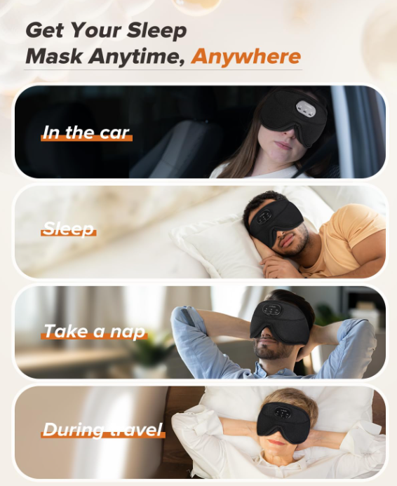 Sleep Headphones White Noise Music Bluetooth 3D Wireless Eye Mask with Timer For Sleep Travel Therapy