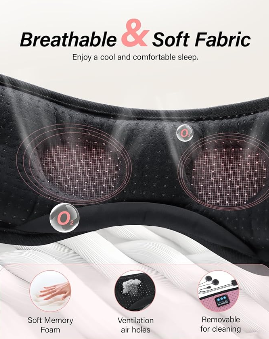 Sleep Headphones White Noise Music Bluetooth 3D Wireless Eye Mask with Timer For Sleep Travel Therapy