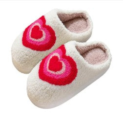 Smiley Face Comfortable Plush Valentine Cartoon White Black Designed Non-Slip House Slippers Slides Shoes
