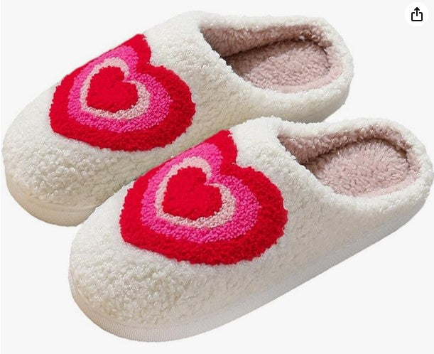 Smiley Face Comfortable Plush Valentine Cartoon White Black Designed Non-Slip House Slippers Slides Shoes