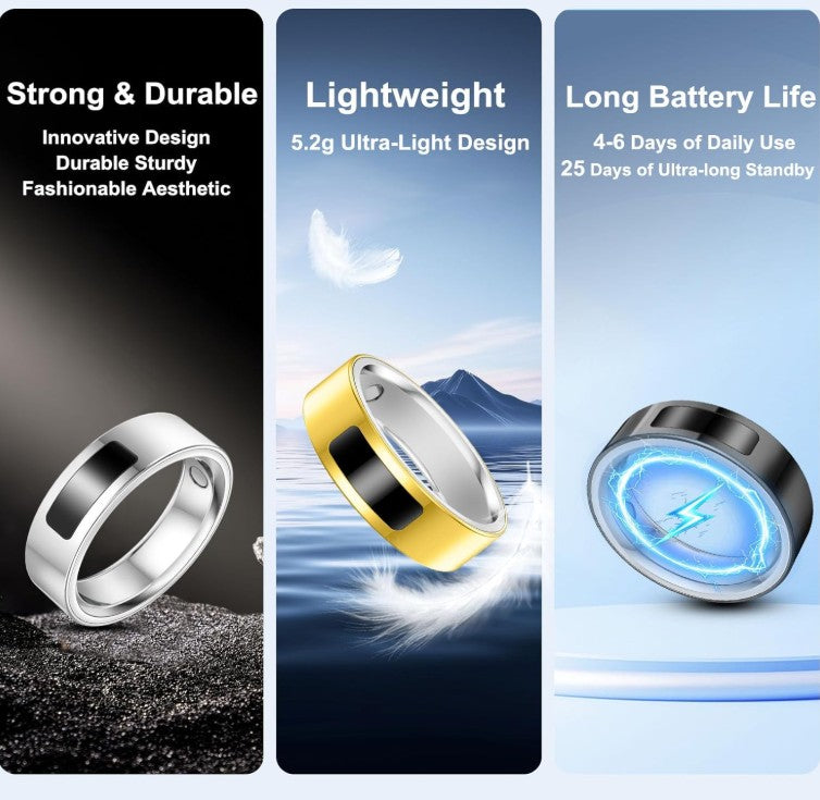 Smart Health Ring for Women Men, Vibration Alert, Touch Control, Fitness Tracker Ring with Sleep/Women's Health/Heart Rate/Steps, IP68 Waterproof for iPhone and Android,