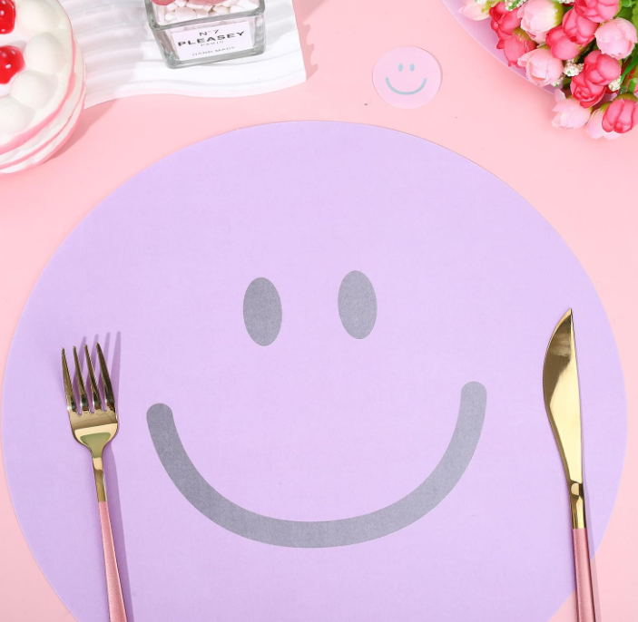 Smiley Happy Disposable Cotton Rope Cork Coasters Decorative Face Paper Placemats for Home Kitchen Birthday Weddings Parties 4-40 Pack