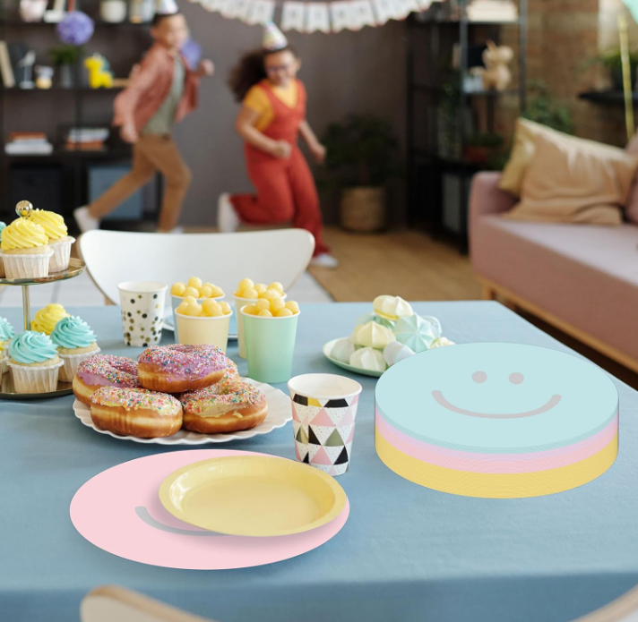 Smiley Happy Disposable Cotton Rope Cork Coasters Decorative Face Paper Placemats for Home Kitchen Birthday Weddings Parties 4-40 Pack