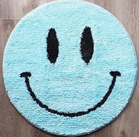 Happy Smiley Face Yellow Pink Blue Green Retro Aesthetic Preppy Non-Slip Home Bedroom Bathroom Room Decor Rug