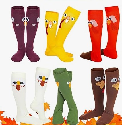Fun Christmas Thanksgiving Knee High Novelty Mismatch Socks with Santa Snowman for Kids Adults Men Women
