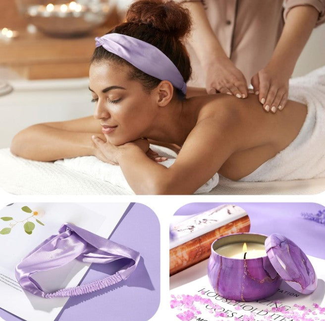 Spa Lavender Rose Natural Camomile Scented Candle Mask Blanket Socks Notebook Soaps Salt Wine glass Jewelry Gift Basket Set for Birthday Mothers Day Wife loved One Gift