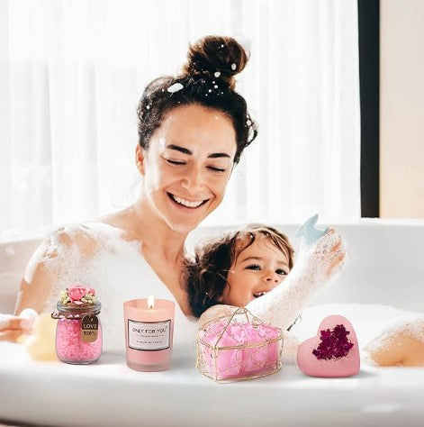 Spa Lavender Rose Natural Camomile Scented Candle Mask Blanket Socks Notebook Soaps Salt Wine glass Jewelry Gift Basket Set for Birthday Mothers Day Wife loved One Gift