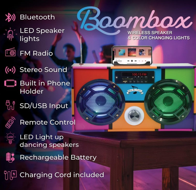 Mini Unique Design Boombox, Vinyl Record Player FM Radio Retro Car with LED Bluetooth Speaker w/Enhanced FM Radio for Home and Outdoor Decor