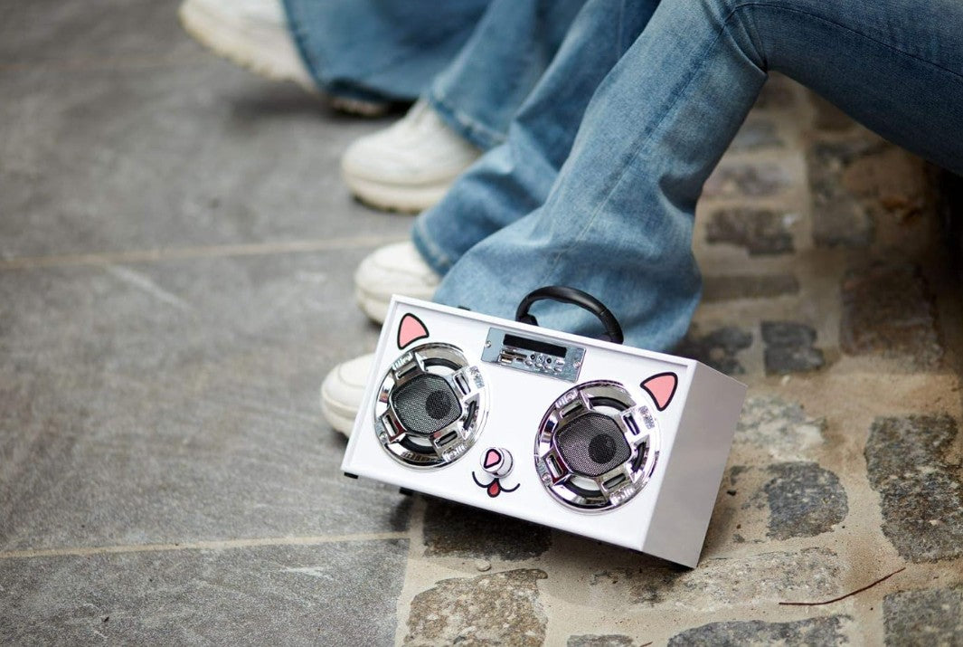 Mini Unique Design Boombox, Vinyl Record Player FM Radio Retro Car with LED Bluetooth Speaker w/Enhanced FM Radio for Home and Outdoor Decor