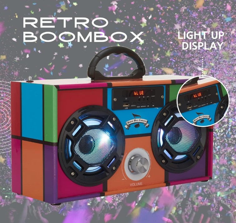 Mini Unique Design Boombox, Vinyl Record Player FM Radio Retro Car with LED Bluetooth Speaker w/Enhanced FM Radio for Home and Outdoor Decor
