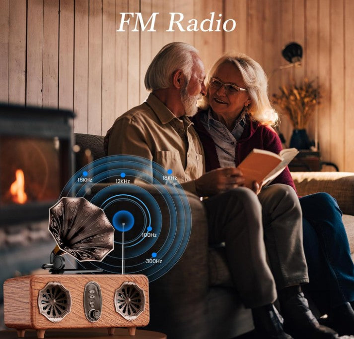Mini Unique Design Boombox, Vinyl Record Player FM Radio Retro Car with LED Bluetooth Speaker w/Enhanced FM Radio for Home and Outdoor Decor
