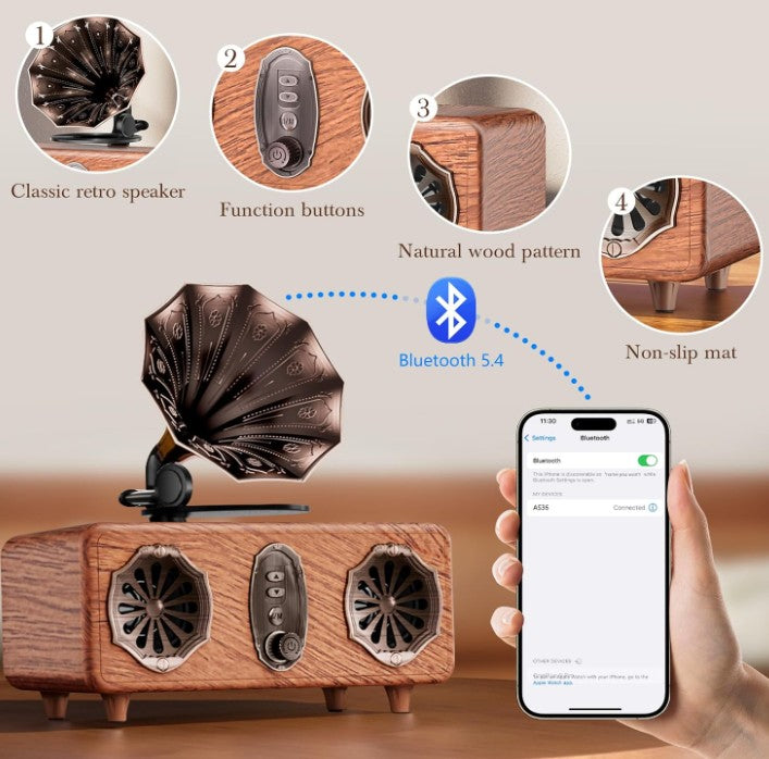 Mini Unique Design Boombox, Vinyl Record Player FM Radio Retro Car with LED Bluetooth Speaker w/Enhanced FM Radio for Home and Outdoor Decor