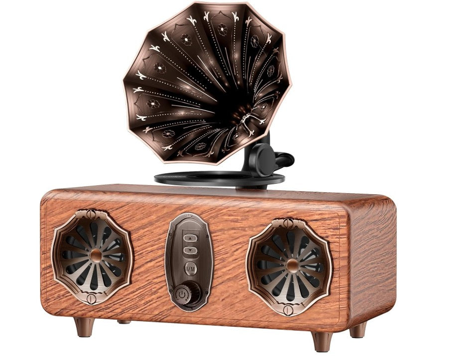 Mini Unique Design Boombox, Vinyl Record Player FM Radio Retro Car with LED Bluetooth Speaker w/Enhanced FM Radio for Home and Outdoor Decor
