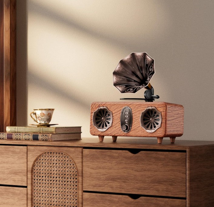 Mini Unique Design Boombox, Vinyl Record Player FM Radio Retro Car with LED Bluetooth Speaker w/Enhanced FM Radio for Home and Outdoor Decor