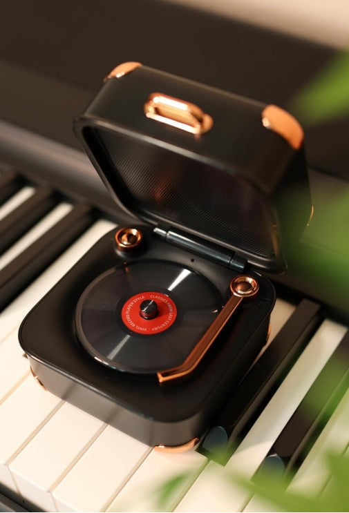 Mini Unique Design Boombox, Vinyl Record Player FM Radio Retro Car with LED Bluetooth Speaker w/Enhanced FM Radio for Home and Outdoor Decor