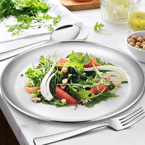 Stainless Steel Rainbow Iridescent Gold Silver Dinner Plates Tableware Cookware with Matching Utensils 9 inch to 12-inch Plate Sets