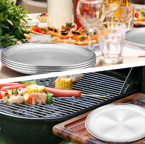 Stainless Steel Rainbow Iridescent Gold Silver Dinner Plates Tableware Cookware with Matching Utensils 9 inch to 12-inch Plate Sets