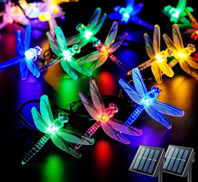 Heart Dragonfly Bulb Flower Star Moon Shape Solar String Decor Red White Multicolor Garland Lights for Patio Outdoor or Indoor Garden Decor