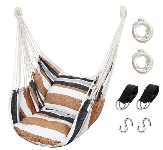 Portable Indoor-Outdoor Colorful Woven Fabric Hammock Chair Swing with Storage Bag Pillows and Straps