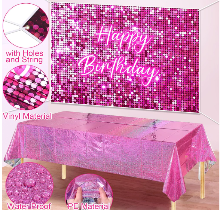 Birthday Pink Green Blue Yellow Purple Sparkly Sequin Party Decorations for Girls Women Boys Men Baby Shower with Balloons Arch 50-102 Pieces