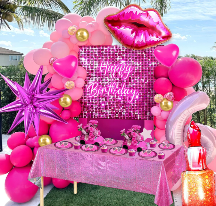 Birthday Pink Green Blue Yellow Purple Sparkly Sequin Party Decorations for Girls Women Boys Men Baby Shower with Balloons Arch 50-102 Pieces