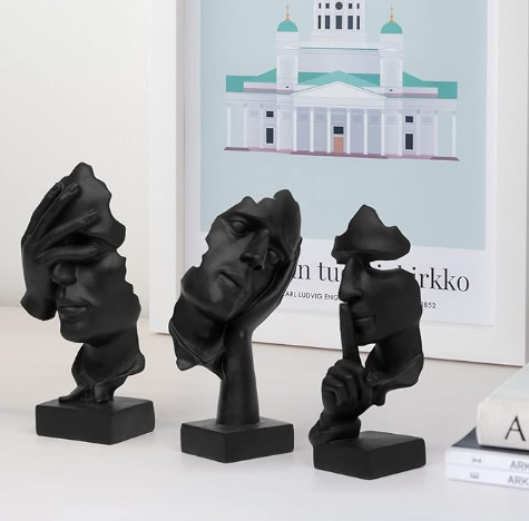 Artistic Craft Resin Blue Black White Gold Glass Three Thinker Miniature Sculpture Model Figurines