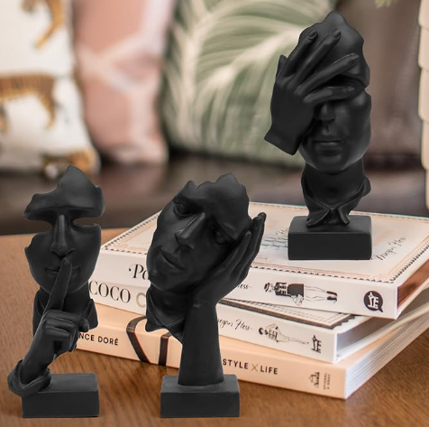 Artistic Craft Resin Blue Black White Gold Glass Three Thinker Miniature Sculpture Model Figurines