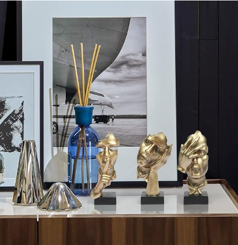 Artistic Craft Resin Blue Black White Gold Glass Three Thinker Miniature Sculpture Model Figurines