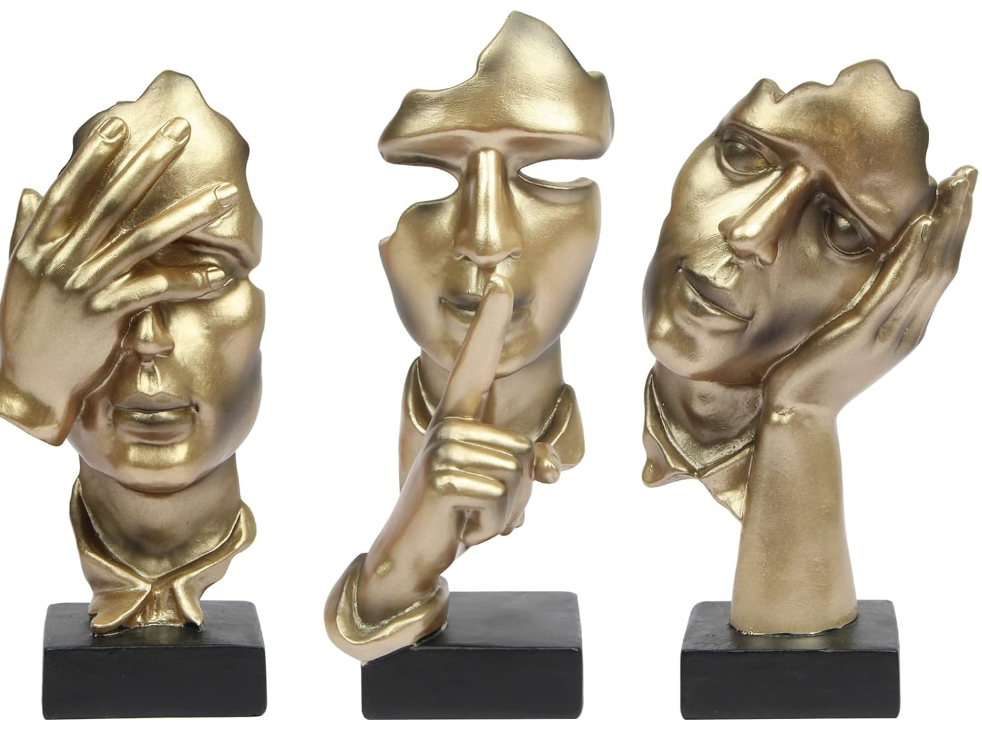 Artistic Craft Resin Blue Black White Gold Glass Three Thinker Miniature Sculpture Model Figurines