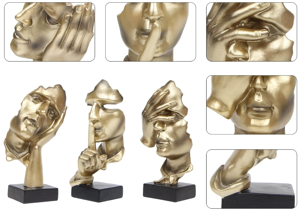 Artistic Craft Resin Blue Black White Gold Glass Three Thinker Miniature Sculpture Model Figurines