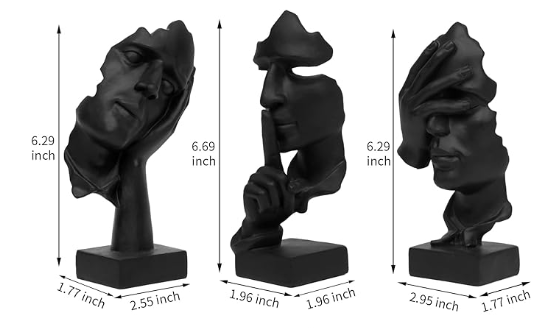 Artistic Craft Resin Blue Black White Gold Glass Three Thinker Miniature Sculpture Model Figurines