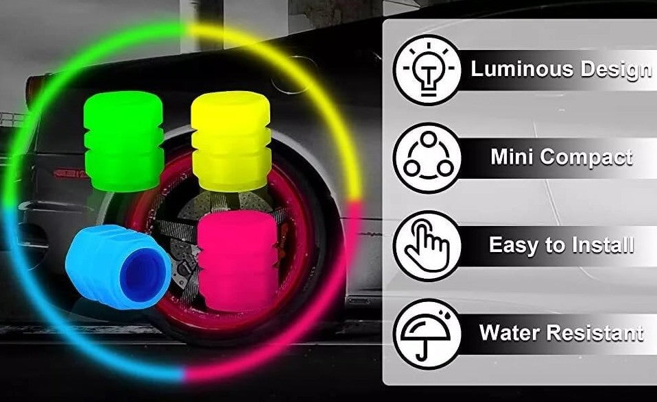 Car Truck Bike Auto Luminous Fluorescent Green Blue Yellow Orange Red Night Glow in the dark Tire Valve Caps for Halloween Auto Decor