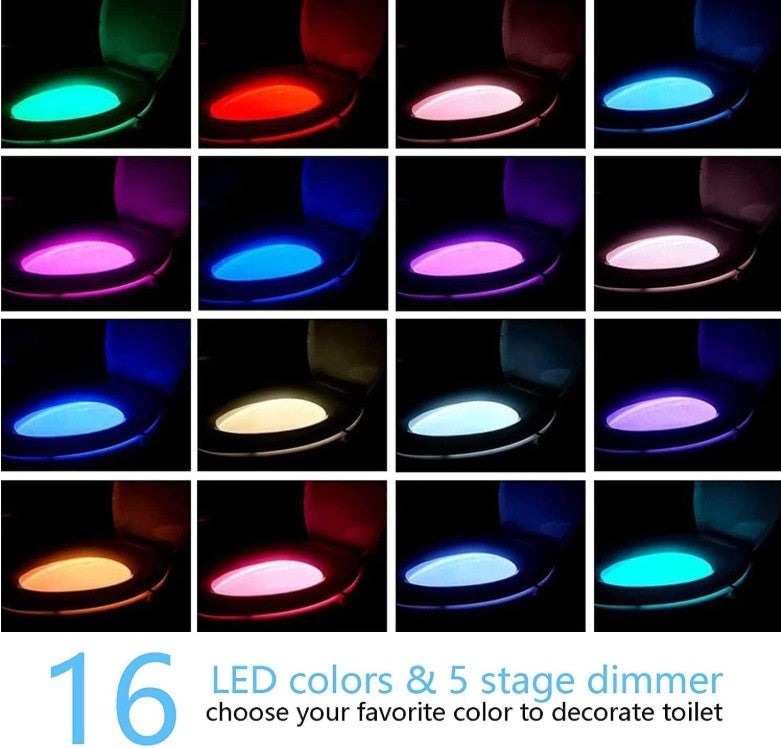 Toilet Bowl Night Light Motion Sensor 16 Color Changing LED Gadgets for Bathroom Accessories Decor