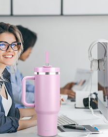 40 oz Double Wall Insulated Stainless Steel Tumbler Stanley Inspired with Handle and 2 Straws LeakProof Lids Water Bottle Travel Coffee Mug with Gift Box