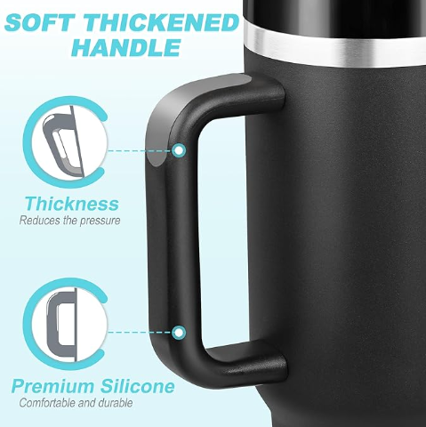 40 oz Double Wall Insulated Stainless Steel Tumbler Stanley Inspired with Handle and 2 Straws LeakProof Lids Water Bottle Travel Coffee Mug with Gift Box