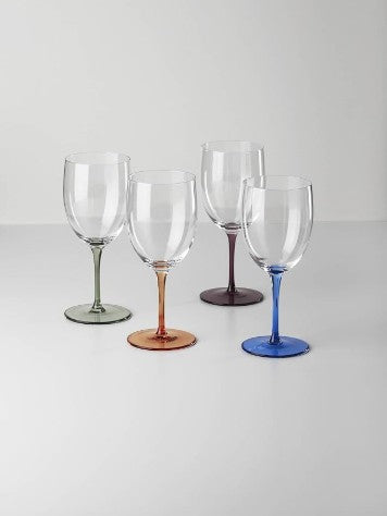 12 oz Colorful Red Orange Purple Blue Green Black Yellow Stem Base Modern Wine Hand Blown Goblets Liquor Beverage Glasses Set of 6