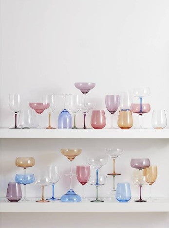 12 oz Colorful Red Orange Purple Blue Green Black Yellow Stem Base Modern Wine Hand Blown Goblets Liquor Beverage Glasses Set of 6