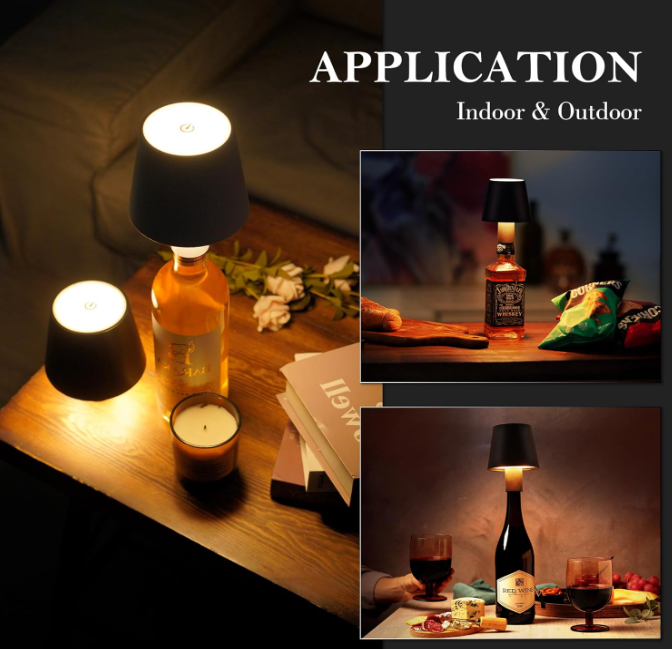Creative Portable Dimmable Wireless Wine Liquor Bottle Waterproof Touch Desk Lamp with Color Lights for Restaurants Clubs Bars