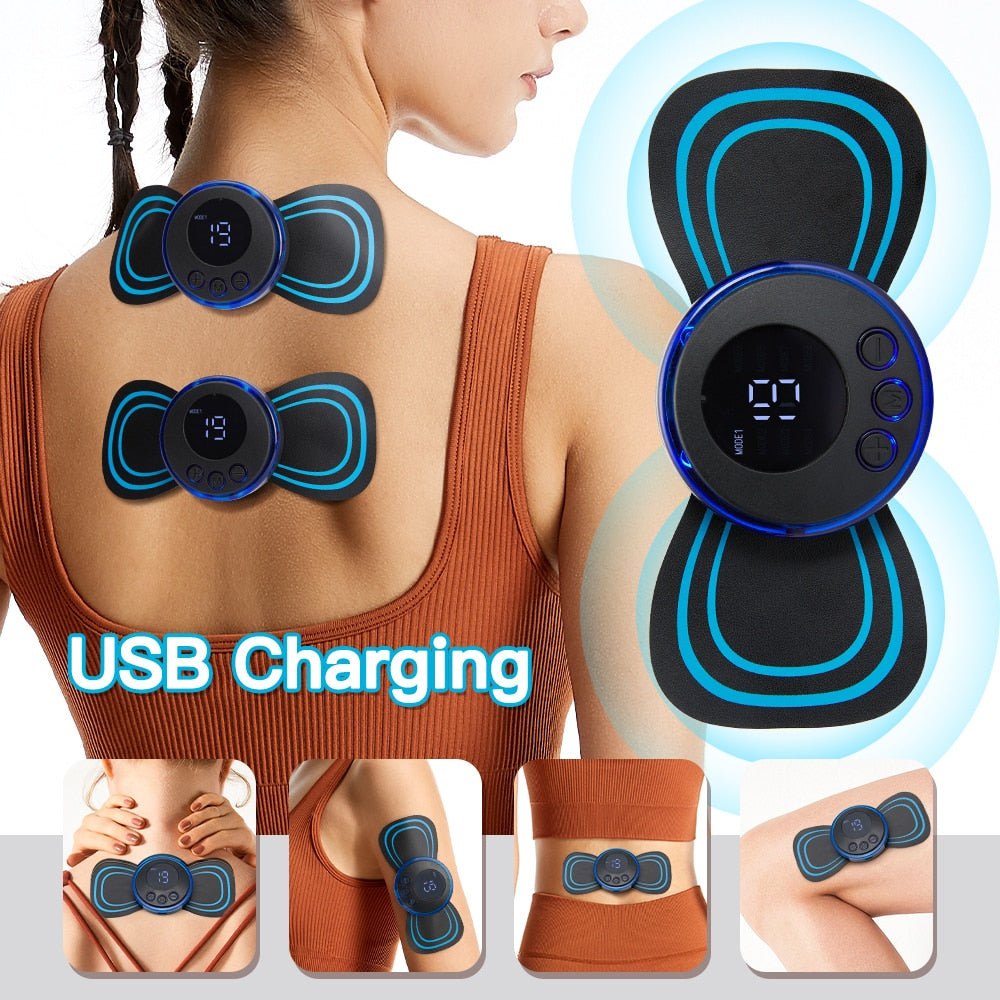 Portable Mini LCD Display EMS Mini Electric Neck Back Body Relief Foot Massager with Pads and Remote Control