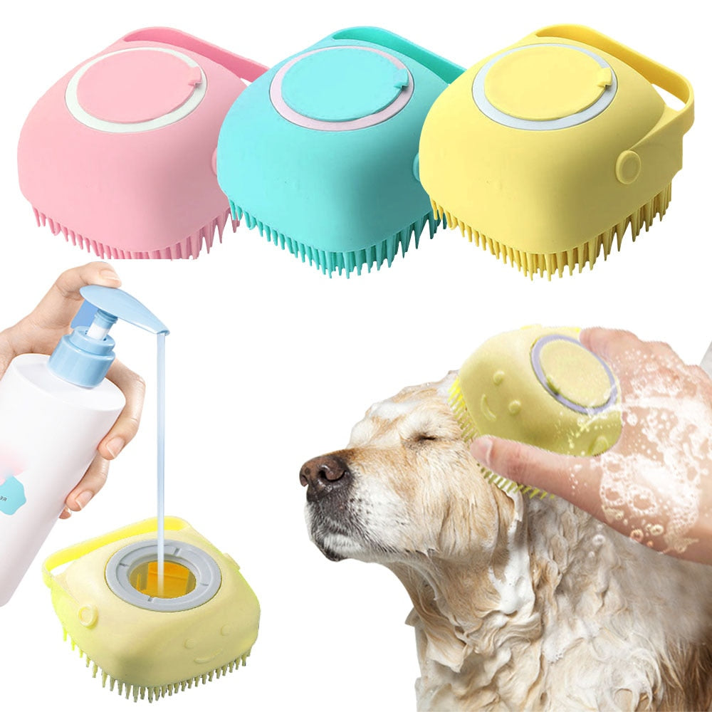 Pet Dog Cat Shampoo Soft Silicone Dispensing Bath Grooming Dog Brush Massager