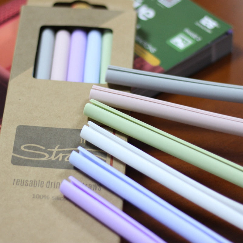 Silicone Openable Reusable BPA Free Drink Straws 5-PK