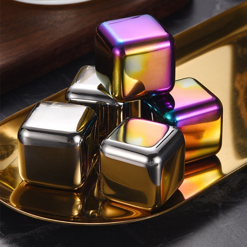 Stainless Steel Ice Cubes Reusable Heart Bullet Round Balls Chilling Stones with Stainless Steel Tong Set