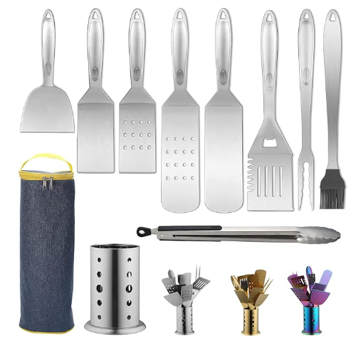 Rainbow Gold Silver Titanium Stainless Steel Grill Cooking Heat Resistant Kitchen Utensils Sets