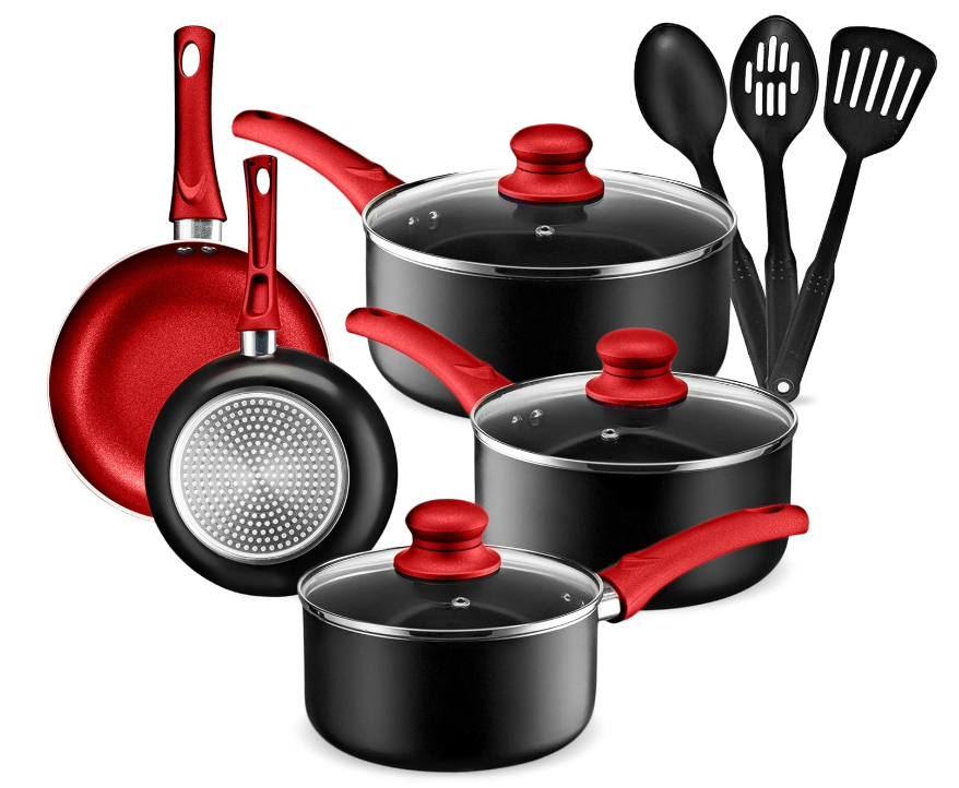 10 Piece Multi Color Non-Stick Kitchen Cookware Pots and Pans Sets